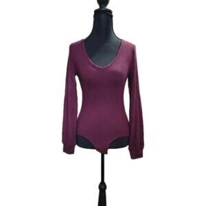 Belle Du Jour Womens XS Burgundy Long Sleeve Cozy Soft Bodysuit